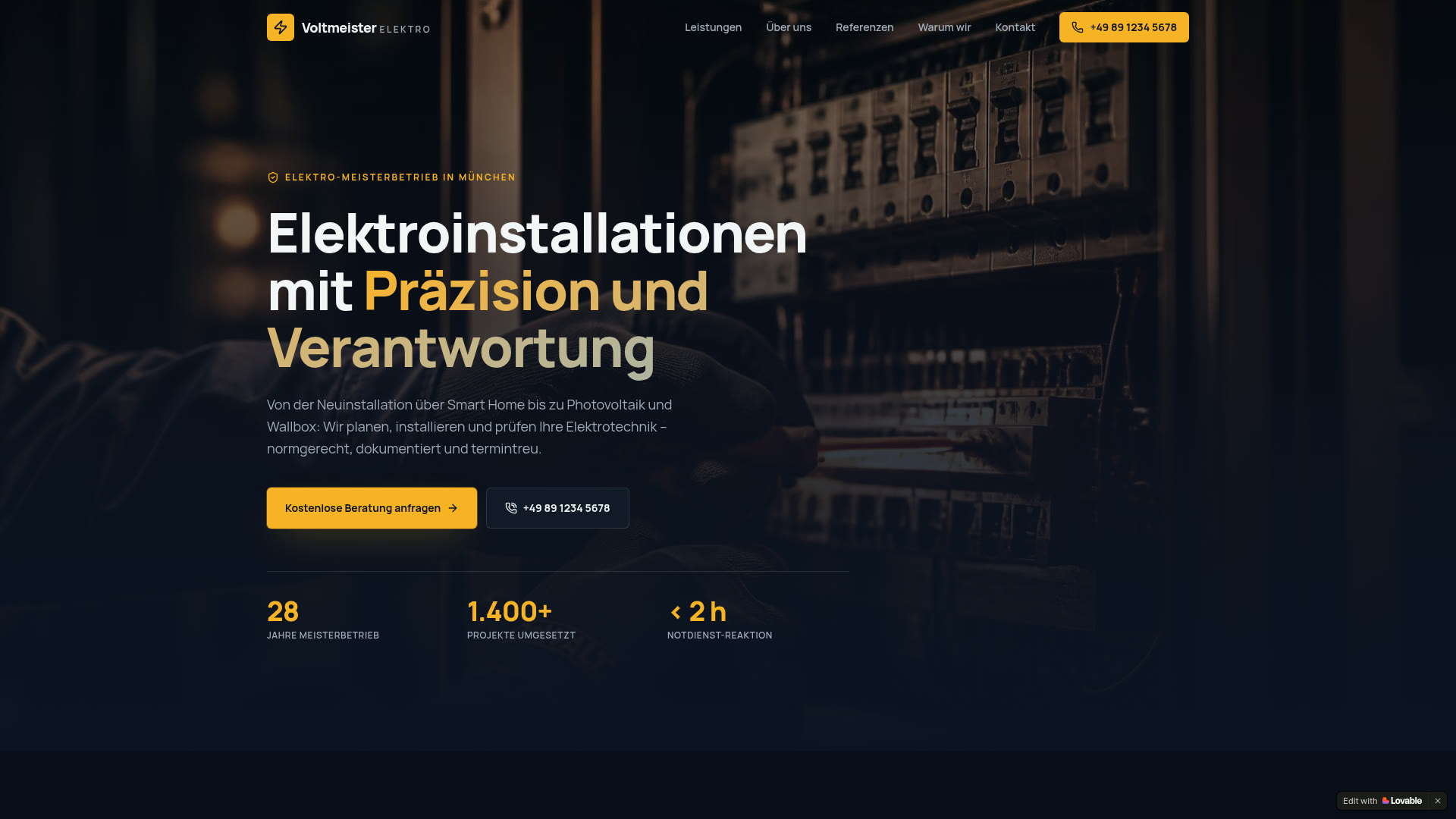 Website von Voltmeister Elektro