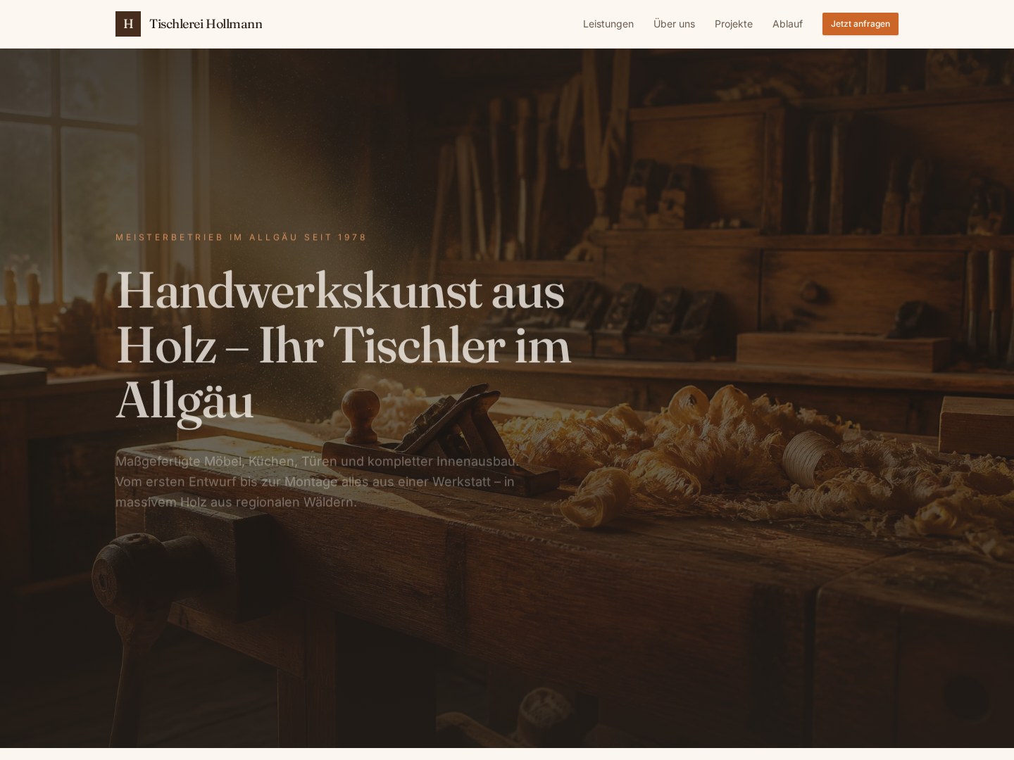 Website von Tischlerei Hollmann